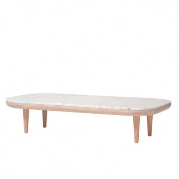 &Tradition Fly Rectangular Table White Oiled Oak white pigmented oil. Honed Bianco Carrara marble