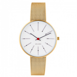 Arne Jacobsen Bankers Watch white Dial, Gold Mesh 