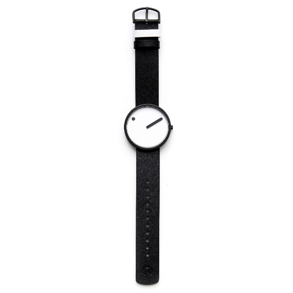 Picto Watch | White Dial Black Leather Strap | Questo Design