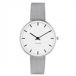 Arne Jacobsen Bankers White Dial, Silver Mesh 