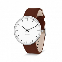 Arne Jacobsen City Hall Watch White Dial, Brown Strap