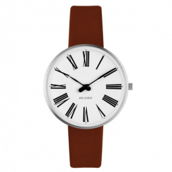 Arne Jacobsen Roman Watch White Dial, Brown Strap