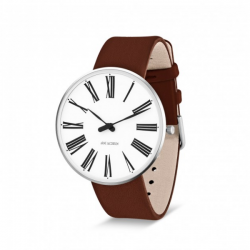 Arne Jacobsen Roman Watch White Dial, Brown Strap