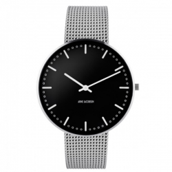 Arne Jacobsen City Hall Watch Black Dial, Silver Mesh