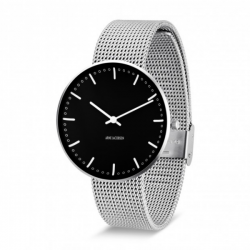 Arne Jacobsen City Hall Watch Black Dial, Silver Mesh