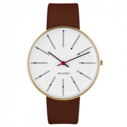 Arne Jacobsen Bankers Watch White Dial, Brown Leather 