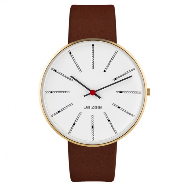 Arne Jacobsen Bankers Watch White Dial, Brown Leather 