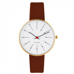 Arne Jacobsen Bankers Watch White Dial, Brown Leather 