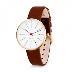 Arne Jacobsen Bankers Watch White Dial, Brown Leather 