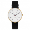 Arne Jacobsen Bankers Watch White Dial, Gold Case Black Leather