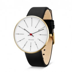 Arne Jacobsen Bankers Watch White Dial, Gold Case Black Leather