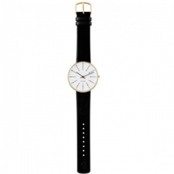 Arne Jacobsen Bankers Watch White Dial, Gold Case Black Leather