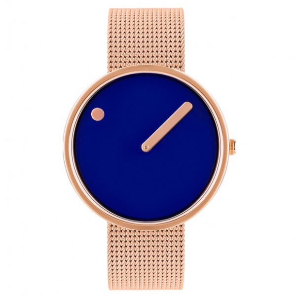 Picto Watch Blue, Rose Gold Mesh 