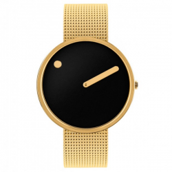 Picto Watch Black, Polished Gold Mesh