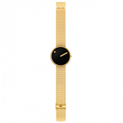 Picto Watch Black, Polished Gold Mesh