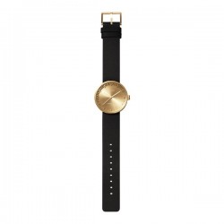 LEFF amsterdam Tube Watch D38 – Brass with black leather strap