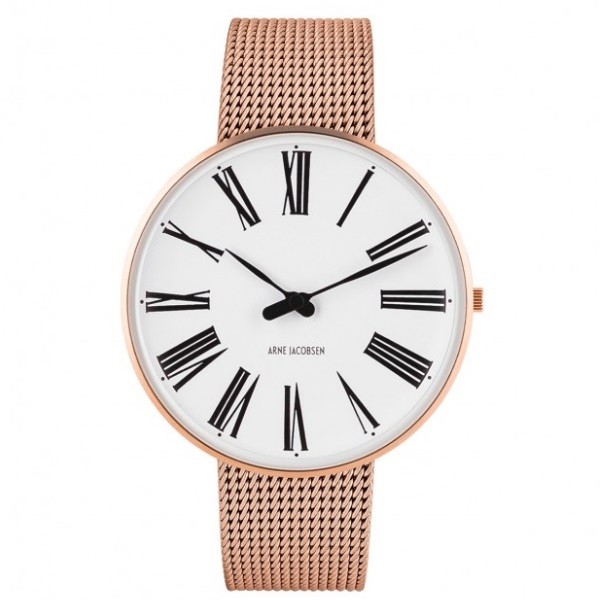 Arne Jacobsen Roman Watch Dial, Rose Gold Mesh