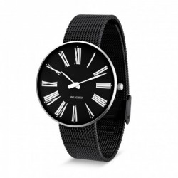 Arne Jacobsen Roman Watch Black Dial, Black Mesh