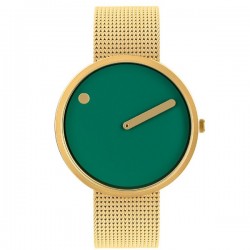 Picto Watch Dusty Green Dial,Gold Mesh 