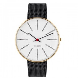 Arne Jacobsen Bankers Watch Gold Dial, Black Mesh