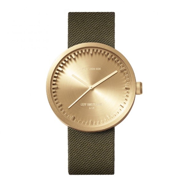 LEFF amsterdam tube watch D42 – brass with green cordura strap 