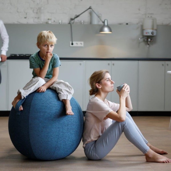 VLUV STOV Premium Quality Self-Standing Sitting Ball Handle Kids Size Upholstery Fabric Stability Ball Petrol, 21.7 