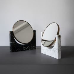 Audo Copenhagen Pepe Marble Mirror Brass, Honed Brown